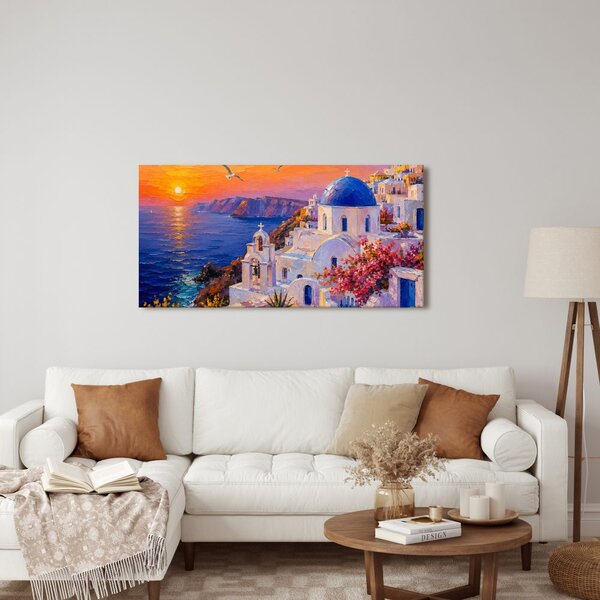 Quadro su tela – Casette greche al crepuscolo