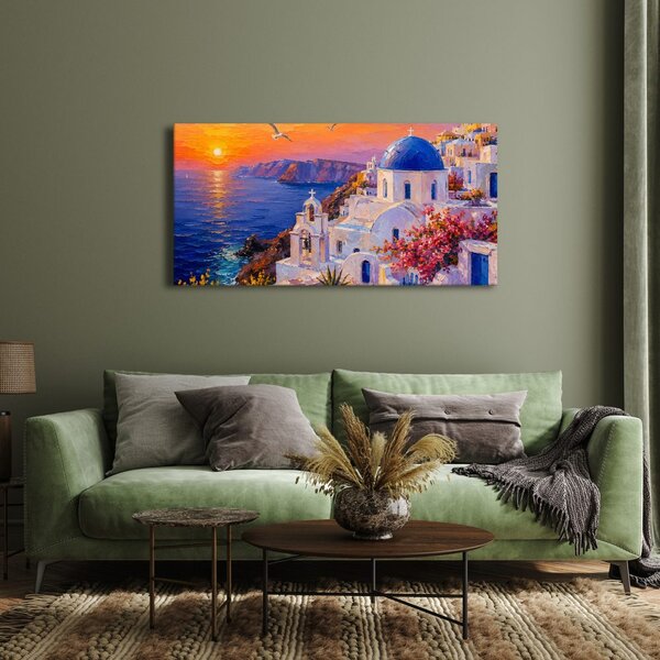 Quadro su tela – Casette greche al crepuscolo