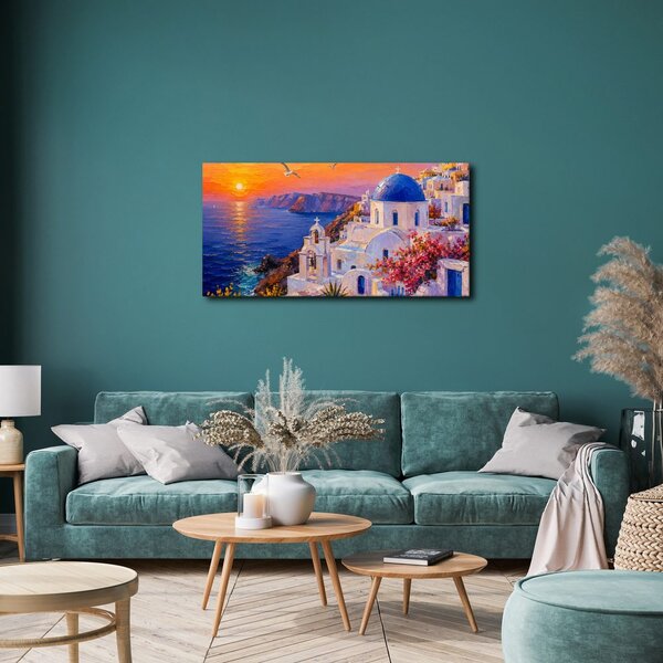 Quadro su tela – Casette greche al crepuscolo