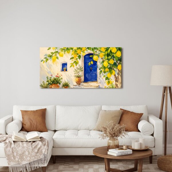 Quadro su tela – Porta blu sotto i limoni