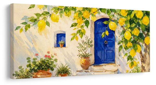 Quadro su tela – Porta blu sotto i limoni