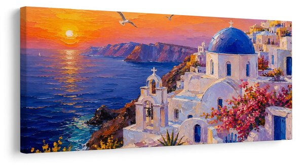 Quadro su tela – Casette greche al crepuscolo