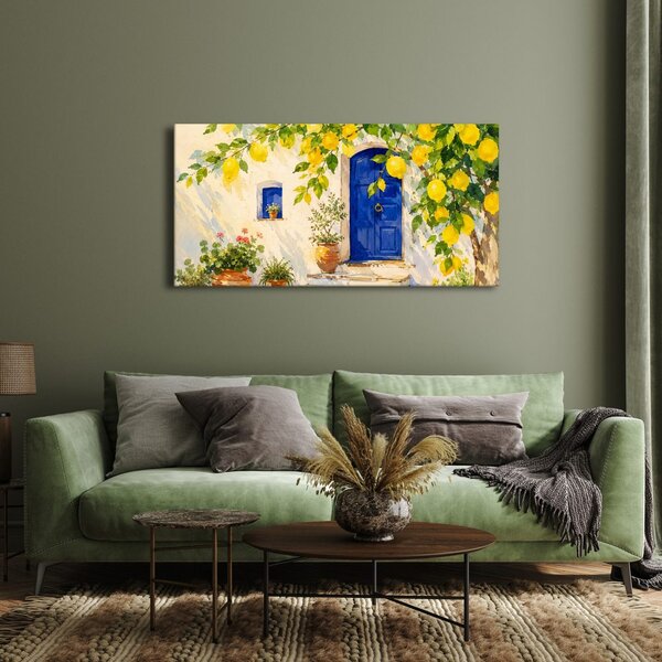 Quadro su tela – Porta blu sotto i limoni