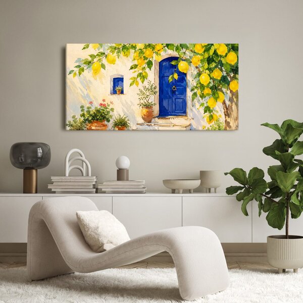 Quadro su tela – Porta blu sotto i limoni