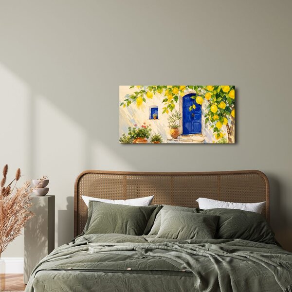 Quadro su tela – Porta blu sotto i limoni