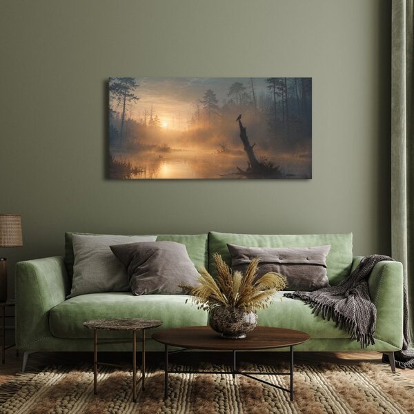 Quadro su tela – Alba silenziosa nella nebbia del bosco