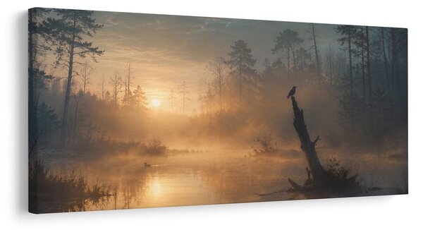 Quadro su tela – Alba silenziosa nella nebbia del bosco