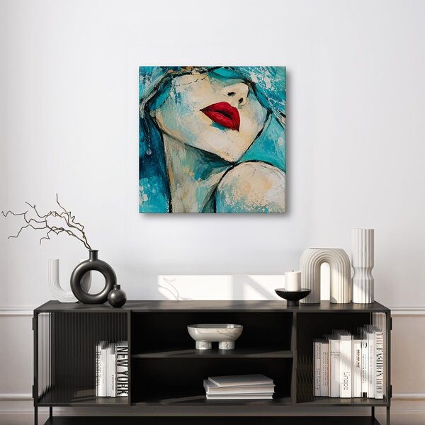 Quadro su tela – Volto femminile astratto in turchese
