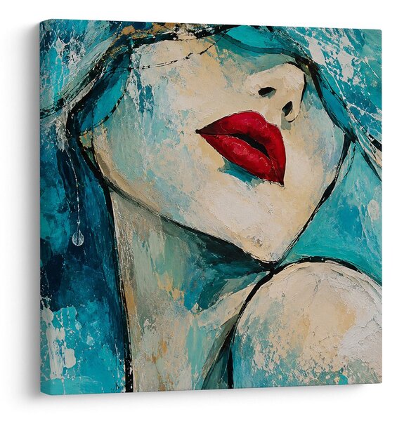 Quadro su tela – Volto femminile astratto in turchese