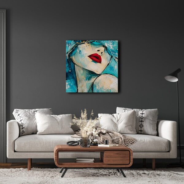 Quadro su tela – Volto femminile astratto in turchese