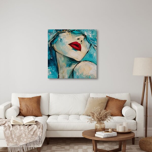 Quadro su tela – Volto femminile astratto in turchese
