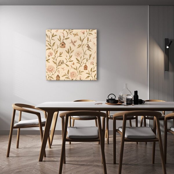 Quadro su tela – Uccelli pastello e peonie