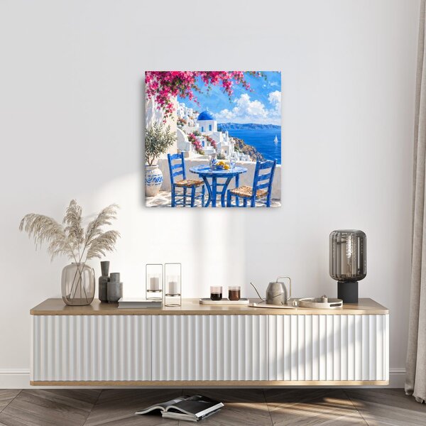 Quadro su tela – Case bianche e baia azzurra