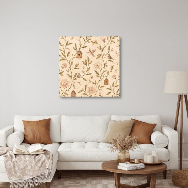 Quadro su tela – Uccelli pastello e peonie