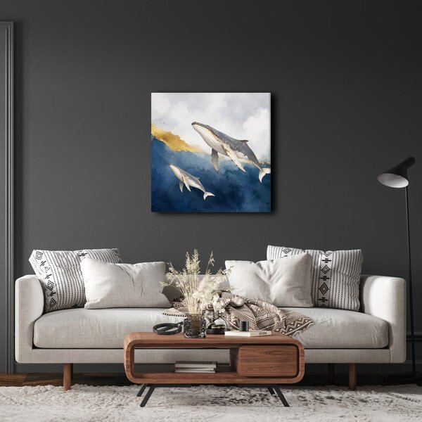 Quadro su tela – Coppia di balene nell’oceano blu