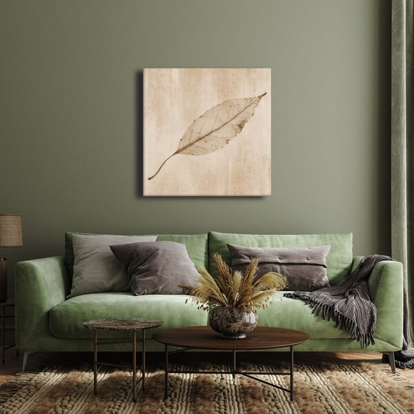 Quadro su tela – Foglia minimalista in stile seppia
