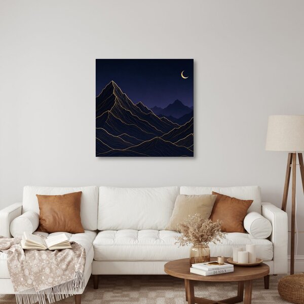 Quadro su tela – Linee dorate di montagne nella notte