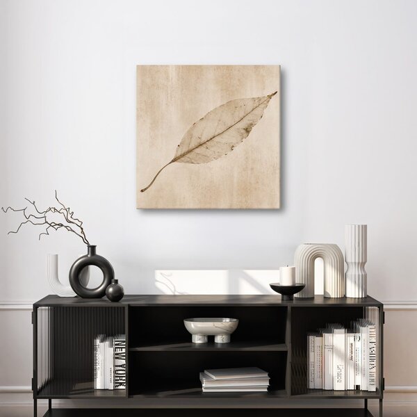 Quadro su tela – Foglia minimalista in stile seppia