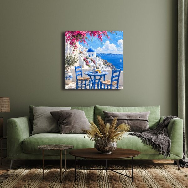 Quadro su tela – Case bianche e baia azzurra