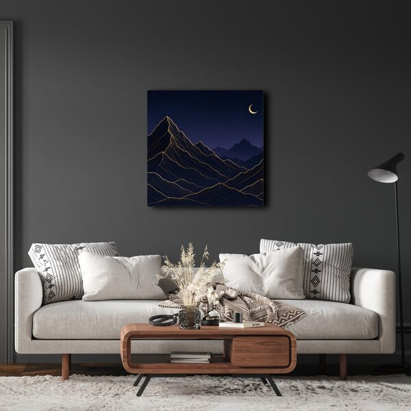 Quadro su tela – Linee dorate di montagne nella notte