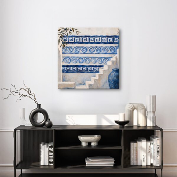 Quadro su tela – Scale mediterranee con ornamenti blu