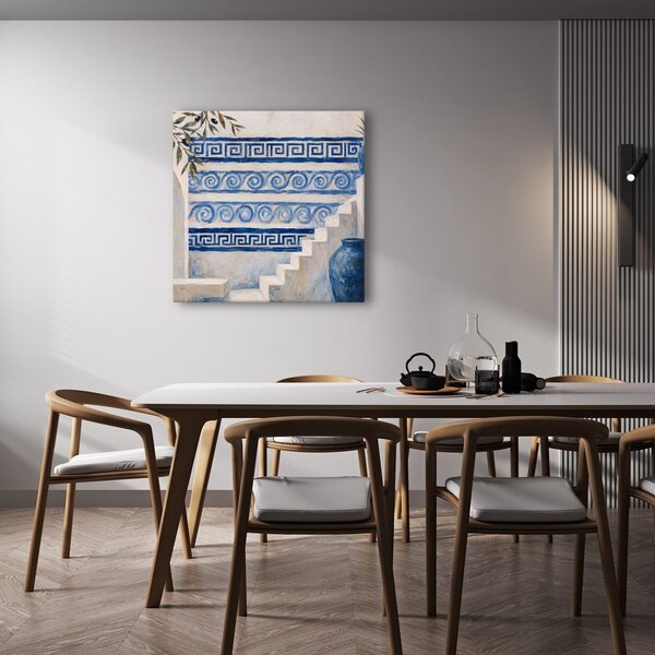 Quadro su tela – Scale mediterranee con ornamenti blu