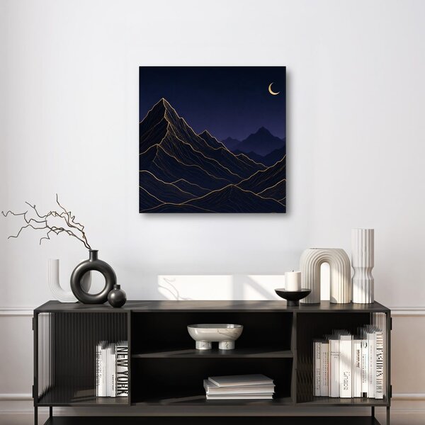 Quadro su tela – Linee dorate di montagne nella notte
