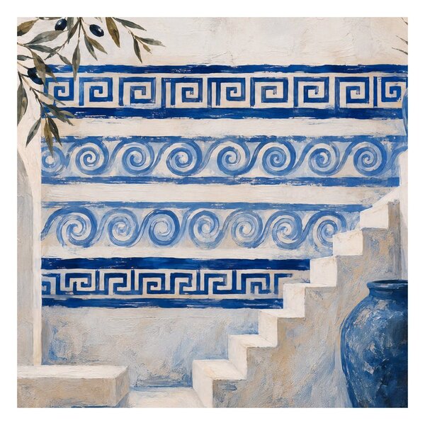 Quadro su tela – Scale mediterranee con ornamenti blu
