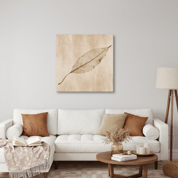 Quadro su tela – Foglia minimalista in stile seppia