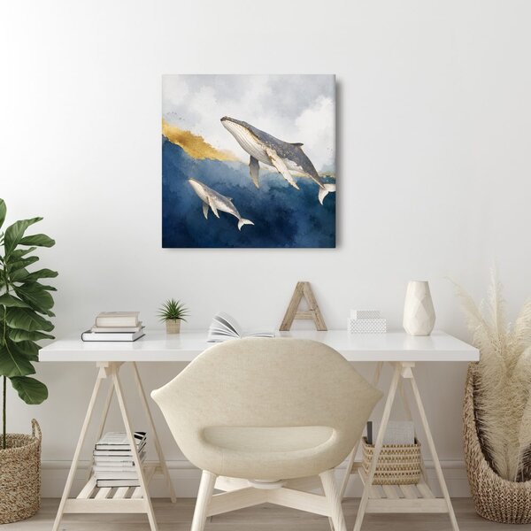 Quadro su tela – Coppia di balene nell’oceano blu