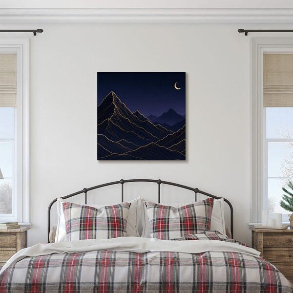 Quadro su tela – Linee dorate di montagne nella notte