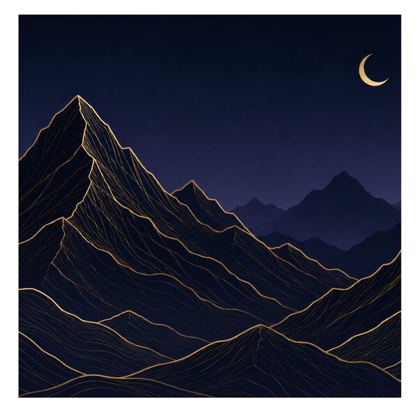 Quadro su tela – Linee dorate di montagne nella notte