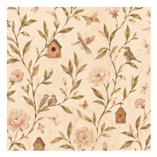 Quadro su tela – Uccelli pastello e peonie