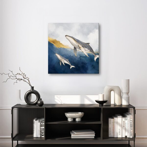 Quadro su tela – Coppia di balene nell’oceano blu