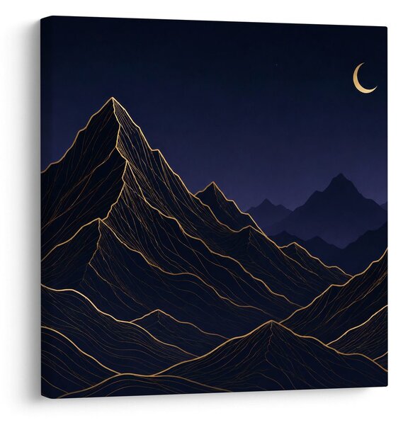 Quadro su tela – Linee dorate di montagne nella notte
