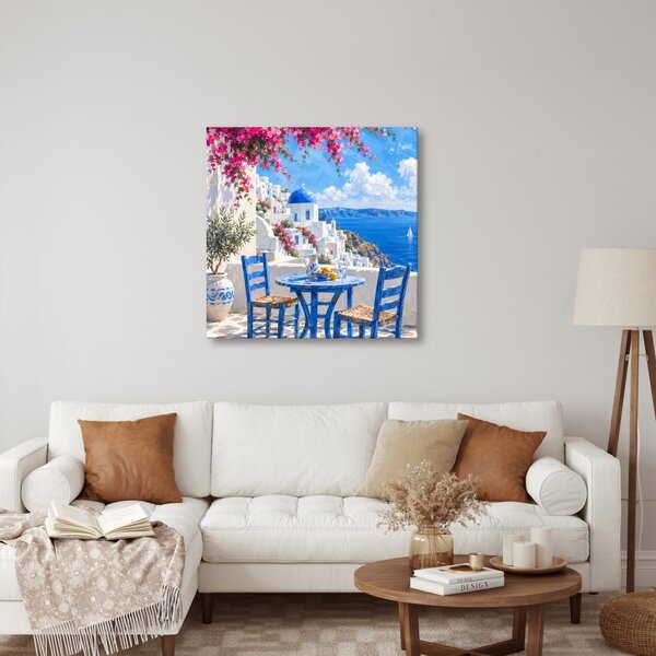 Quadro su tela – Case bianche e baia azzurra