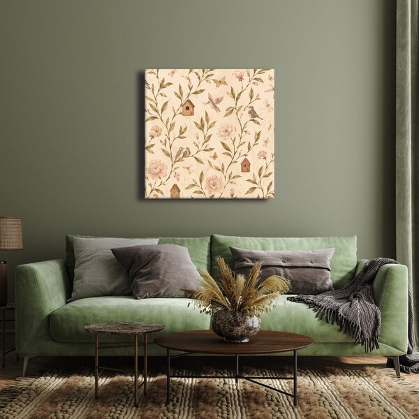 Quadro su tela – Uccelli pastello e peonie