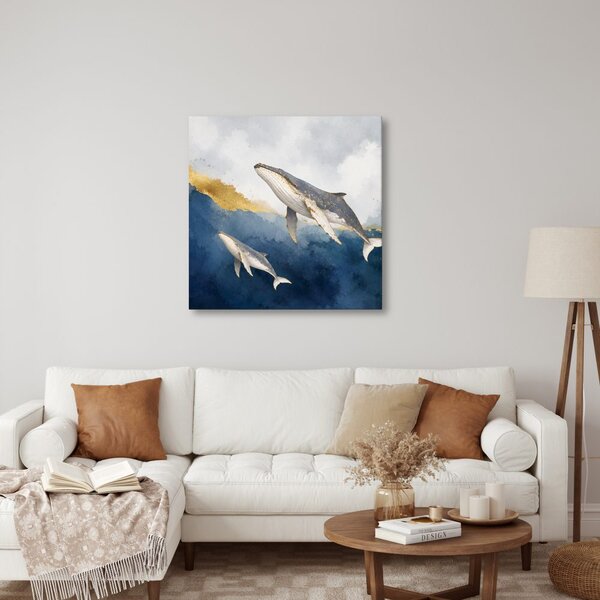 Quadro su tela – Coppia di balene nell’oceano blu