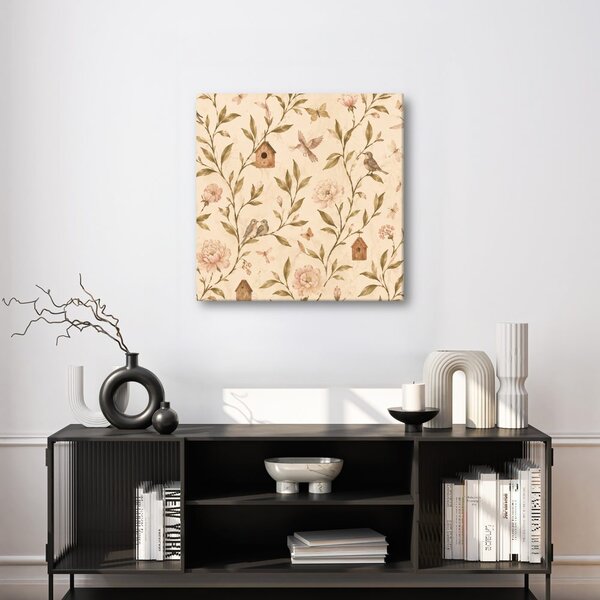 Quadro su tela – Uccelli pastello e peonie