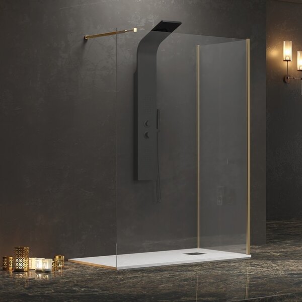 Kamalu box doccia angolare walk-in 80x90 cm profilo oro | kw4000g