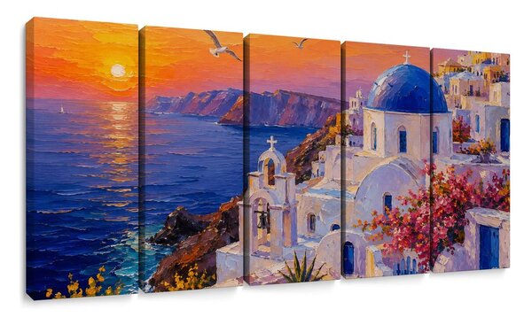 Quadri 5 pezzi – Costa di Santorini al tramonto