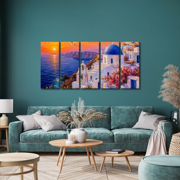 Quadri 5 pezzi – Costa di Santorini al tramonto