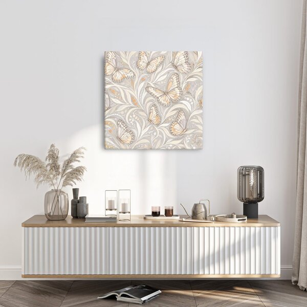 Quadro su tela – Farfalle pastello tra le foglie