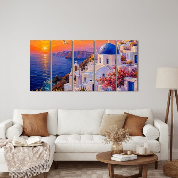 Quadri 5 pezzi – Costa di Santorini al tramonto