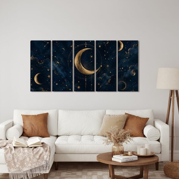 Quadri 5 pezzi – Luna dorata tra le costellazioni