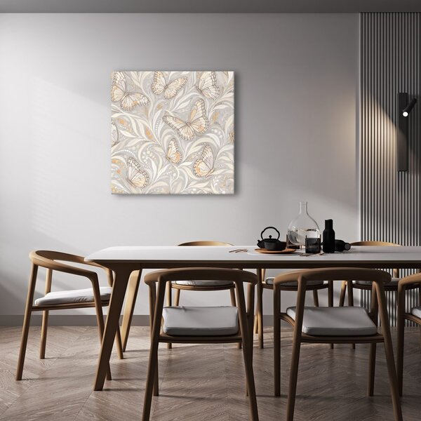 Quadro su tela – Farfalle pastello tra le foglie