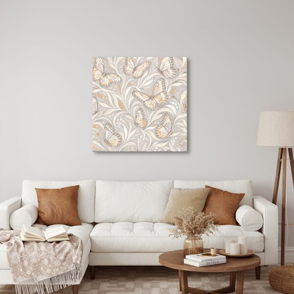 Quadro su tela – Farfalle pastello tra le foglie