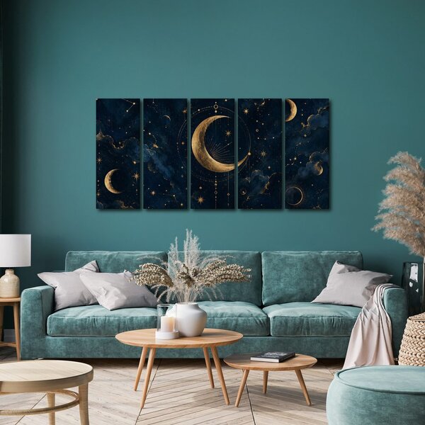 Quadri 5 pezzi – Luna dorata tra le costellazioni