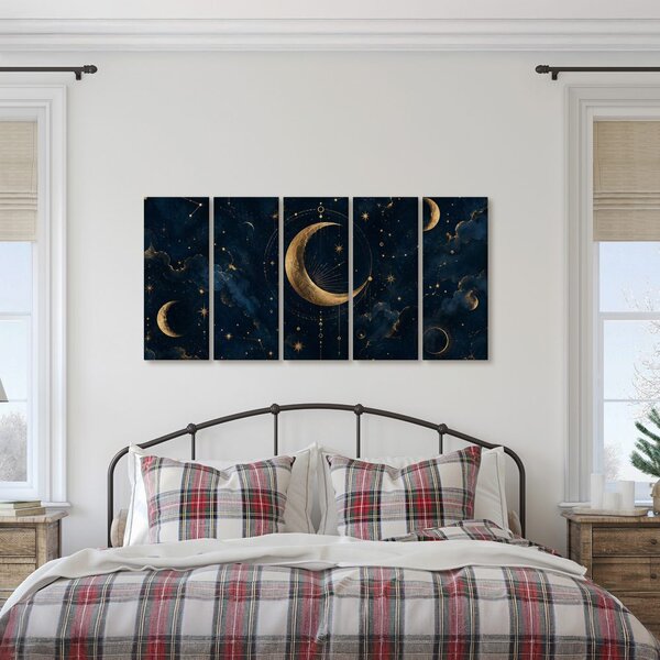 Quadri 5 pezzi – Luna dorata tra le costellazioni