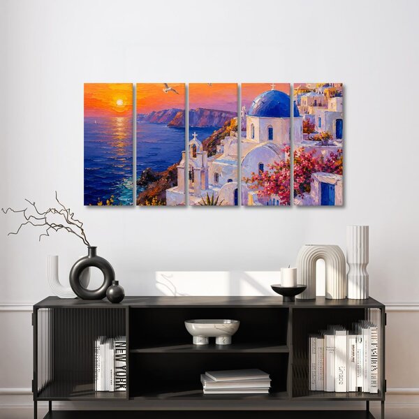 Quadri 5 pezzi – Costa di Santorini al tramonto